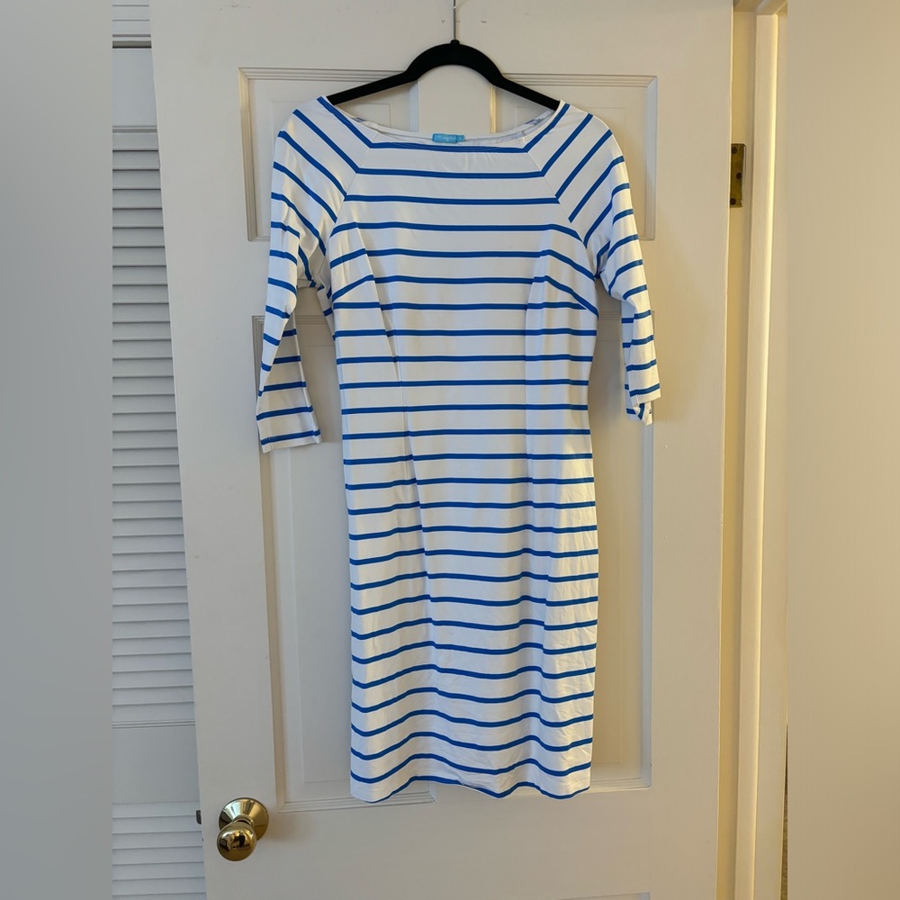 J. McLaughlin stretch nautical dress. Blue and white stripe. Size Small